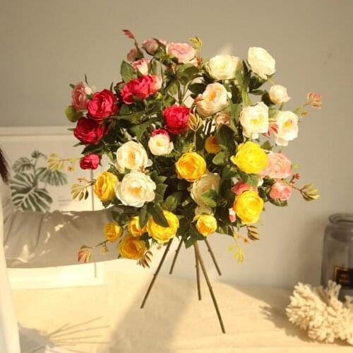 5 head Artificial silk flower tea rose home living room decoration fake flower wedding road lead bride bouquet Plants wall Match