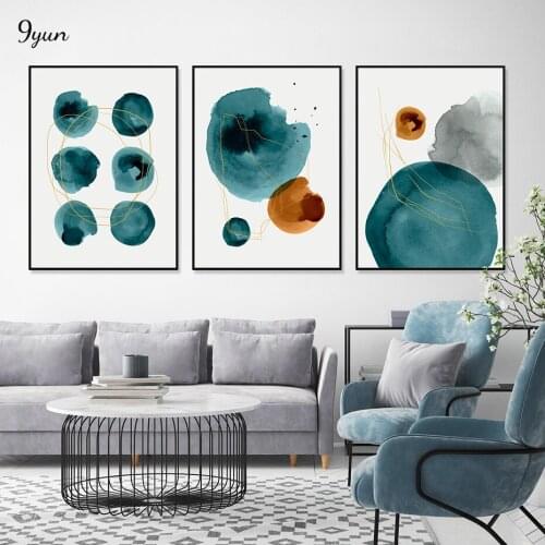 Abstract Shapes Poster Watercolor Navy Blue Gray Orange Wall Art Print Canvas Painting Minimalist Interior Home Decoration