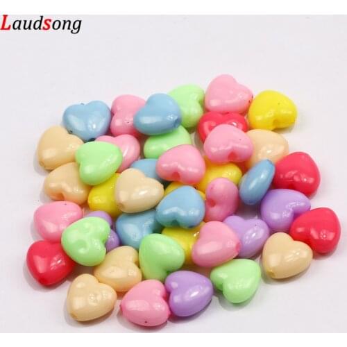 50Pcs 10mm Mixed Color Acrylic Heart Beads Spacer Loose Beads For Jewelry Making Necklace Bracelet DIY Jewellery Accessories