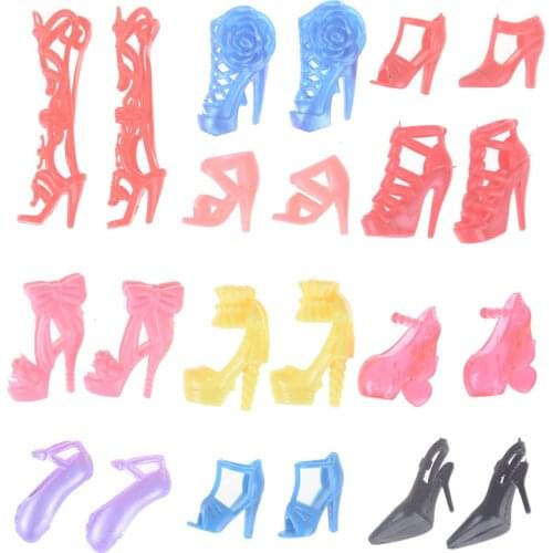 12 Pairs Colorful Sandals Copy Crystal High Heels Shoes For Doll Accessories Clothes Dress Prop Randomly Assorted Fashion