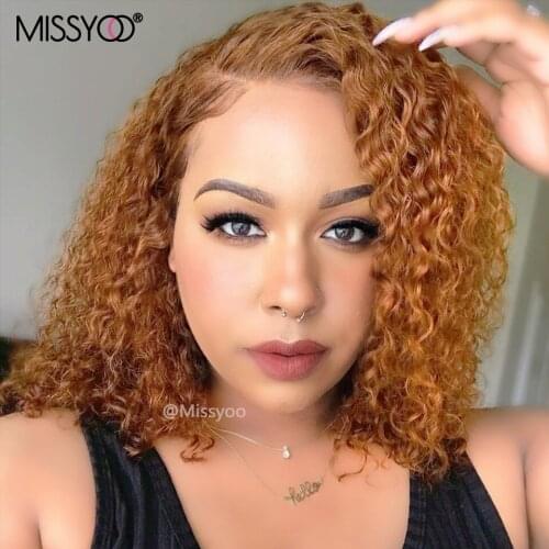 Brazilian Deep Wave Human Hair Bob Closure Wig Natural Hairline Remy Hair Short Curly Bob Lace Wig #27 Blonde Highlight Curli