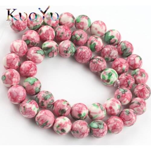 Pink Green Jaspers Rain Flower Stone Beads Round Loose Spacer Beads For Jewelry Making Diy Bracelet Necklace 4/6/8/10/12mm 15"