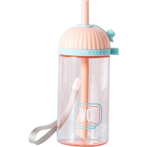 Water Bottle Leakproof Multi-color BPA Free Baby Cup with Straw Plastic Smoothie Snack Cute Cups Sippy Bottles with Drawstring