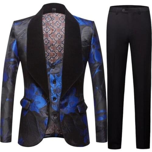 Black collar blazers mens suit three-piece clothing completo uomo elegante host emcee dress European мужская одежда пиджак