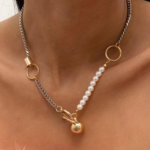 Retro Imitation Pearl Thin Curb Link Choker Necklace Punk Small Ball Toggle Clasp Lasso Pendant Necklace for Women Jewelry 2021
