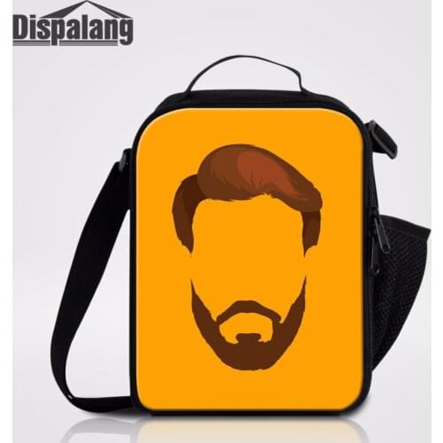 Dispalang Men Hairstyle Prints Shoulder Lunchbox Oxford Thermal Lunch Bag Insulated Cooler Bag Bento Lunch Pouch Picnic Food Bag