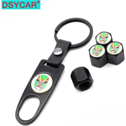 DSYCAR 4pcs Zinc Alloy Anti-theft Car Wheel Tire Valve Caps Stem Air+1pcs Leather buckle Wrench Auto Car Wheels Tires Parts