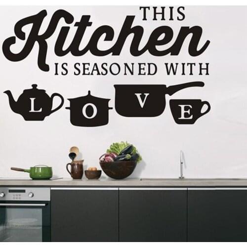 This Kitchen is Seasoned With Love Vinyl Removable Wall Stickers for Kitchen Waterproof Decals Wallpaper Quotes YY69