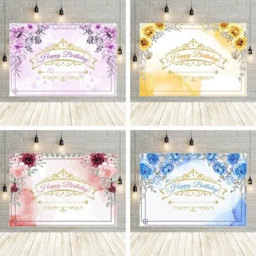 Prince Princess Photography Backdrops Pink Yellow Blue Flower Gold Crown Girl Boy Birthday Party Banner Photo Background Decor
