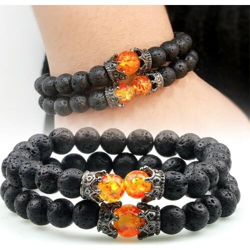 Hot Couple Distance Lava Beads Bracelet Classic Onyx Tiger Eye Stone Crown Helmet Charm Bracelets for Men Women Friend Wristband