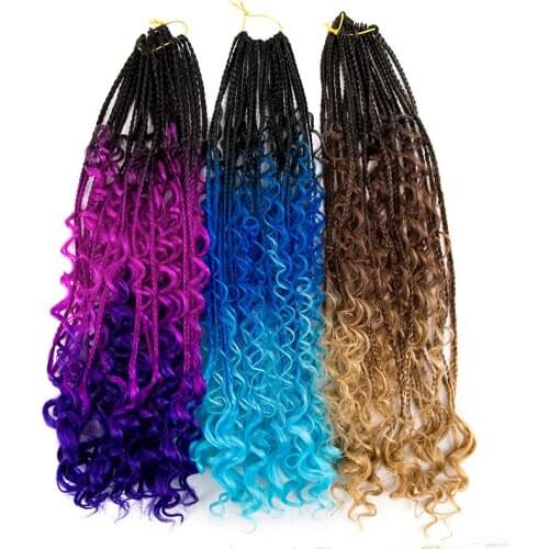 AIDAIYA Synthetic Goddess Box Braids Crochet Hair With Curly End Bohemian Air Box Braiding Hair Extensions Ombre Braiding Hair