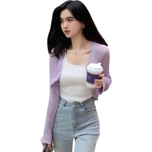 EFINNY 2021 Women Cardigan Korean Style Female Cardigan Sun Protection Knited Sweater White/Yellow/Green/Black/Purple/Blue Tops