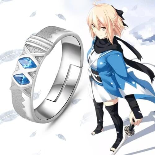 Anime Ring Fate Grand Order Okita Souji Sakura Saber 925 Sterling Silver Finger Ring Adjustable Jewelry Cosplay Xmas Gift