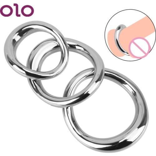 OLO Cock Ring Penis Bondage Lock Metal Scrotum Stretcher Stainless Steel Delay Ejaculation Erotic Sex Toys for Men Adult Product