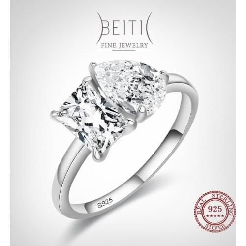 Beitil Real 925 Sterling Silver Luxury Rectangle Water Drop Shape Dazzling Zircon Rings For Women Classic Luxury Wedding Jewelry
