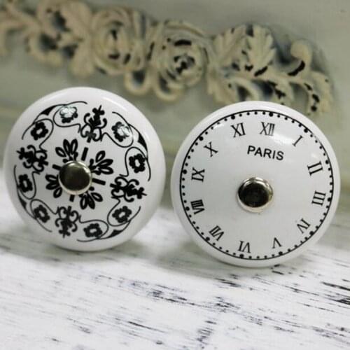 Paris Design ceramic knob Paris Clock antique bronze porcelain handle 38mm retro white round knob