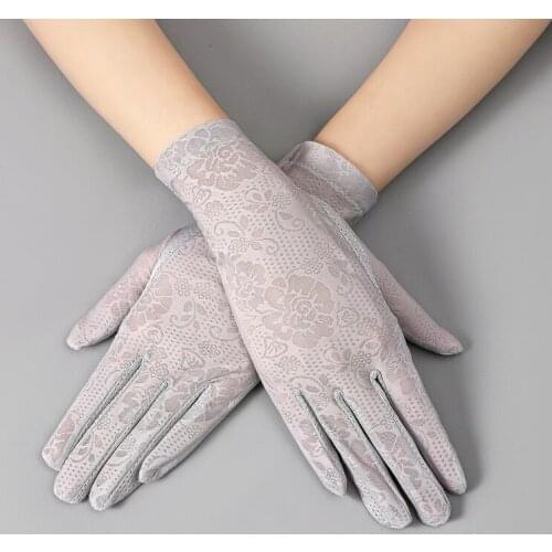 Summer Women Sexy Lace Sun Protection Sunscreen Outdoor Drive Cycling Touch Screen Anti-UV Mesh Breathable Thin Ice Silk Gloves
