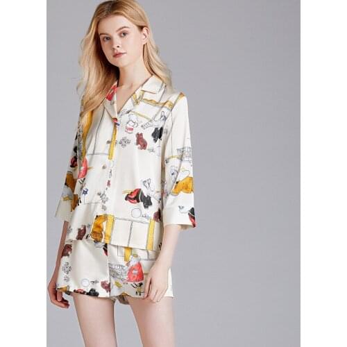 Sxey Summer Nightgown 2PCS Pajamas Set Female Silky Satin Shirt&Shorts Casual Sleepwear New Loose Nightwear Intimate Lingerie