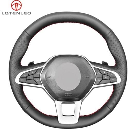 LQTENLEO Black PU Artificial Leather Car Steering Wheel Cover For Renault Clio 5 (V) 2019-2020 Zoe 2019-2020 Captur 2019-2020