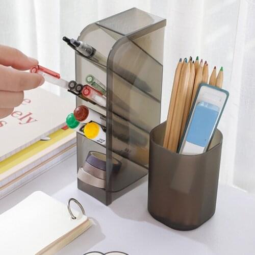 Matte Pen Holder Desktop Storage Box Simple Oblique Multifunctional Stationery Tube Makeup Brush Organizer Lipstick Storage Case