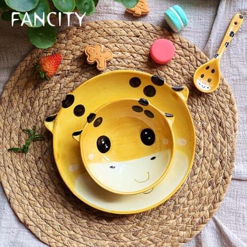 FANCITY Bowl cute girl heart ins single meal with bowl animal shape plate Yifan children tableware