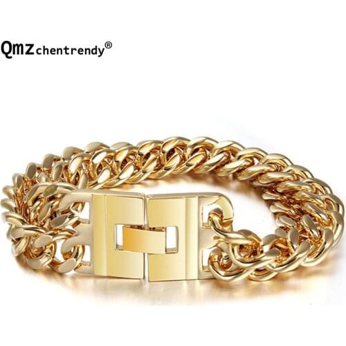 Mens 316L Stainless Steel Double cuban Chain Bracelets Wristbands 2 Rows cowboy Link bracelets Fashion Jewelry Brace lace