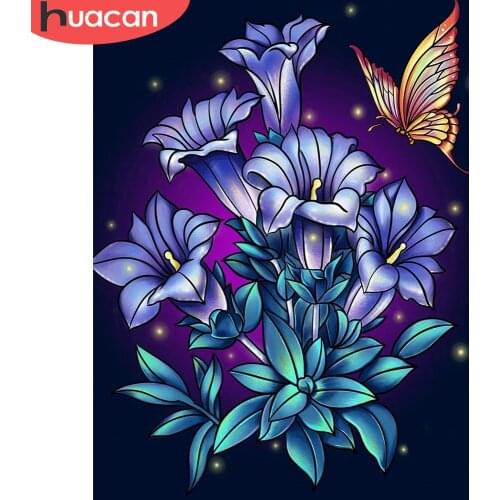 HUACAN DIY Frame Oil Painting By Numbers Lily Flower On Canvas Wall Art Picture By Numbers Butterfly For Living Room