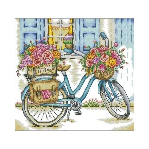 Magazine-Flower Bike Needlework,For Embroidery,DIY 14CT Unprinted Arts Cross stitch kits Set Cross-Stitching Home Decor