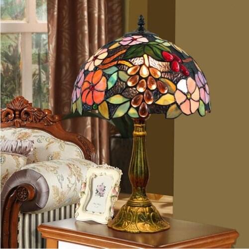 Tiffany Table Lamp 30cm Grape Lampshape E27 Bedroom Bedside Lamp Creative Fashion Alloy Base Table Lamps ZM1113
