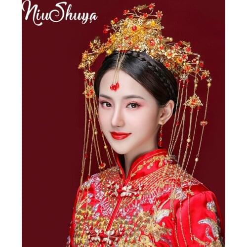 NiuShuya Chinese Vintage Bride Wedding Jewelry China Traditional Ethnic Bridal Headwear Tiara Crown Headpiece Accessories