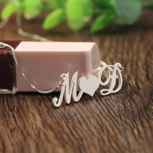 Personalized 2 Initials Heart Necklace Silver Name Necklace Custom Letter BFF Pendant Mom & Kids Jewelry Christmas Gift