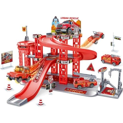 Parking Lot Multi Storey Garage Toy Car Pretend To Play With Toys Fire Engine, Police Vehicle, Engineering Vehicle Indoor Toys