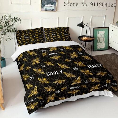 Bee/Honeybee Duvet Cover Set 2/3 Piece Cartoon Bed Linen Sets Animals Quilt Cover Single Double Queen King Size Girl Bedspread