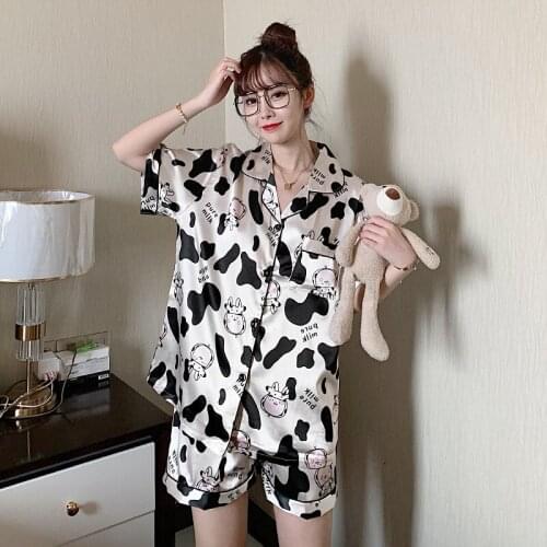 Pajamas Ladies Summer Ice Thin Short Sleeve Cardigan Korean Sexy Silk Spring And Autumn Home Wear