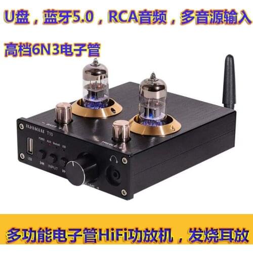 PJ MIAOLAI T10 HiFi TPA3116 Bluetooth 5.0 6N3 Vacuum Tube RCA Audio U Disk Headphone Amplifier For Home Theater DIY