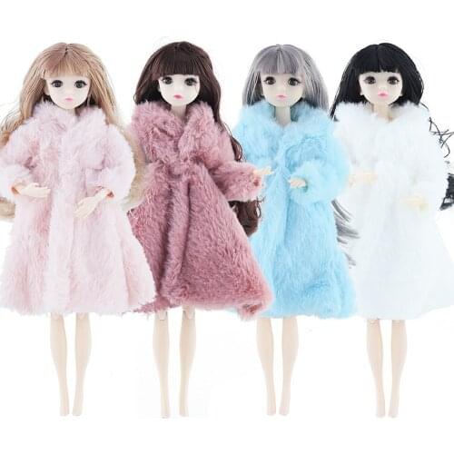 Multicolor 1 Set Long Sleeve Soft Fur Coat Tops Dress Winter Warm Casual Wear Accessories Clothes for Barbie Doll Kids Toy