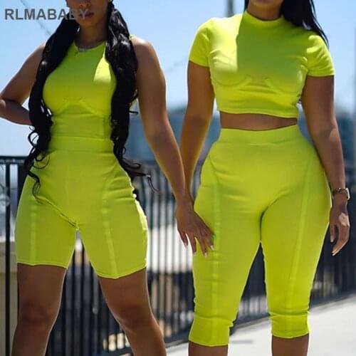 RLMABABY Casual Ribbed 2 Piece Set Women Top And Shorts Set Slim Sportwear Two Piece Set Outfits High Waist Summer Femme Set