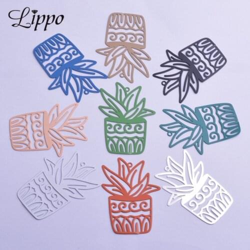 30pcs AB6375 39*47mm Filigree Silver Plated Potted Aloe Drop Earring Charms Colorful Green Plant Jewelry Pendant DIY Parts