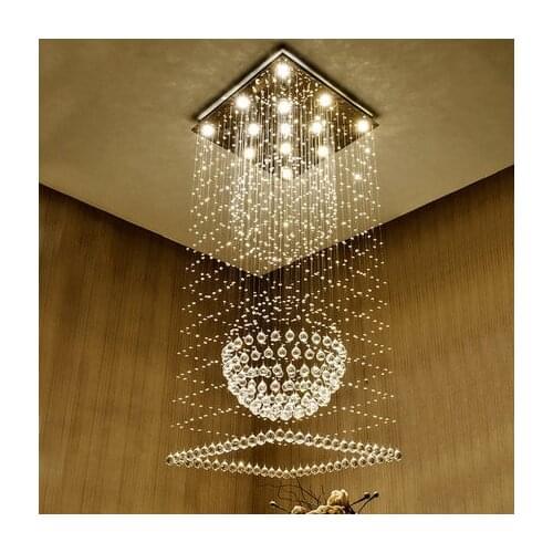 LED Modern Chandeliers K9 Crystal Square Long Chandelier Light Fixture Villa Home Indoor Lighting Hotel Hall Parlor Hanging Lamp