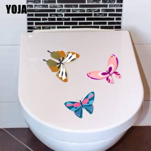 YOJA 24.9X21.4CM Three Colorful Butterflies Wall Stickers BedRoom Home Decor Toilet Decal T3-1269