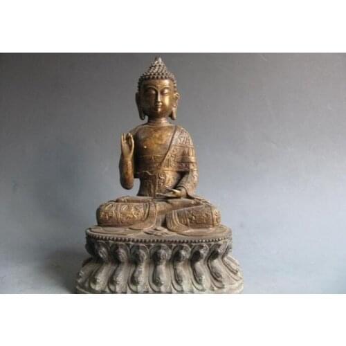 USPS to USA S2907 11 Tibet Buddhism Folk Old Bronze Copper Eight treasures Sakyamuni Buddha Statue