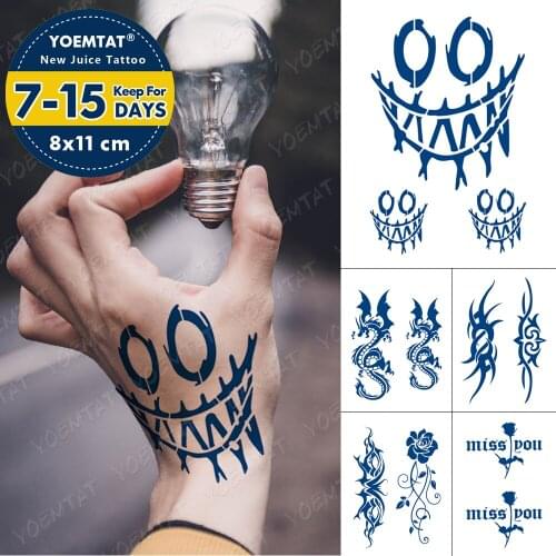 Juice Lasting Waterproof Temporary Tattoo Sticker Smiling Face Skull Flash Tattoos Male Horror Chest Body Art Fake Tatto Female