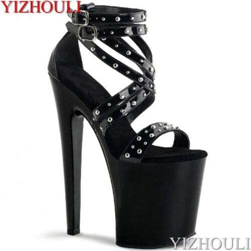 9 inches high heels, summer women rivet vamp, 23 cm high with sexy model pole dance runway sandals