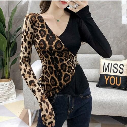 Winter Autumn Fleece Elastic Sexy Club Leopard Blouse Plus Size Spring Fall Female Long Sleeve Bodycone Blouse Ladies Tops Shirt