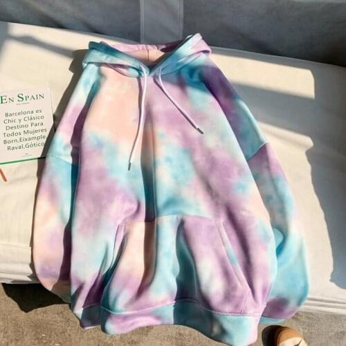 2021 Ladies Casual Fashion Loose Tie Dye Hoodie Long Sleeve Gradient Color Harajuku Printed Top Hoodie
