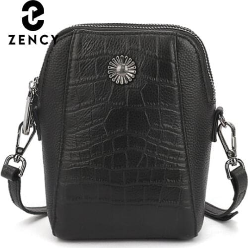 Zency 2021 Genuine Leather Women Crossbody Bag New Design Fashionable Ladies Handbag Small Cute Shoulder Bag High Quality Black