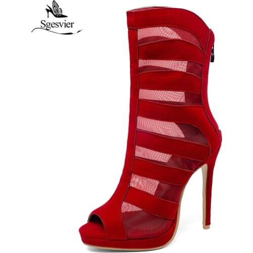 Sgesvier summer peep toe sandals lace female ankle boots high heel sexy sandalias mujer gladiator sandals women big size 28-54