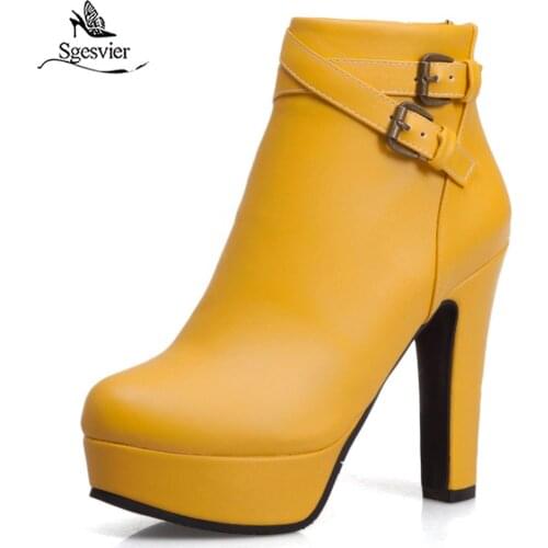 Sgesvier 2020 new ankle boots for women round toe zip high heels shoes platform female shoes buckle autumn winter boots G660
