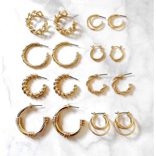 17KM Fashion Gold Color Hoop Earring for Women Twist Circle Chain Earrings Vintage Multilayer Statement Earring Brincos Jewelry