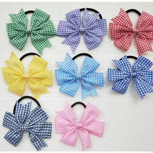 Girl Princess 3 inch gingham plaid hair bows clips hair ties accessories women ABC hairbows headwear hair elastic 2pcs HD3355